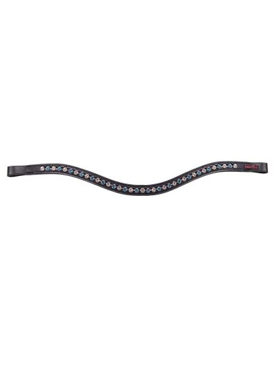 Frontalera de cuero negro con brillantes blancos y azules para caballo Lyskamm - Premiere
