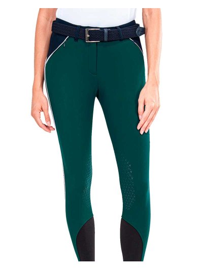 Pantalons vert bleuté et bleu marine en tissu tipo maille (grip aux genoux) pour femme Carla - Equiline