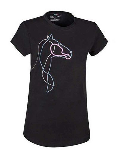 Camiseta de manga corta negra, rosa y plateada con brillantina para niña Ziki - Equiline