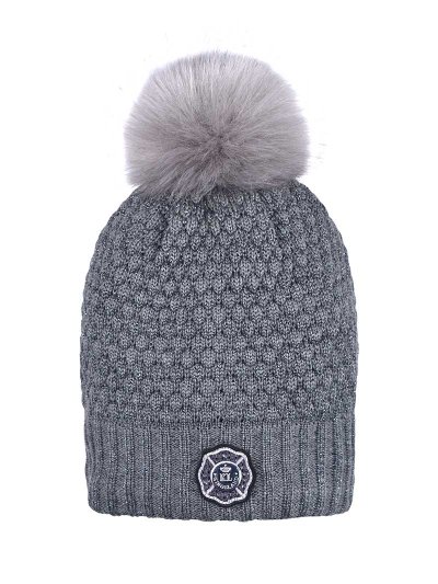 Thick grey knitted hat with pompom and fleece interior - KLeek - Kingslan
