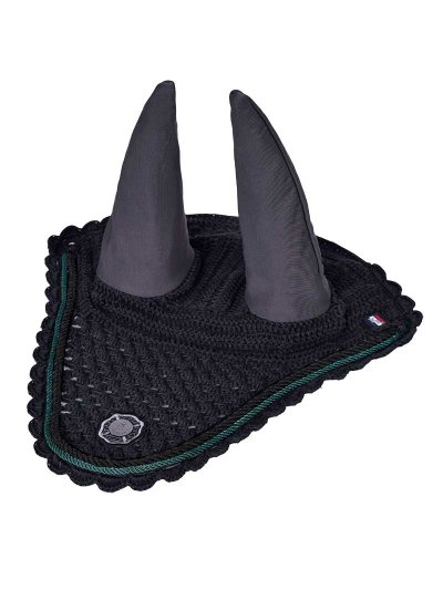 Orejeras de crochet gris oscuro y cordón verde con orejas elásticas para caballo KLambler - Kingsland