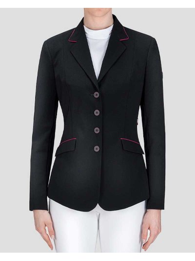 Veste de compétition noire perforé et avec passepoils en fuchsia pour femme Polly - Equiline