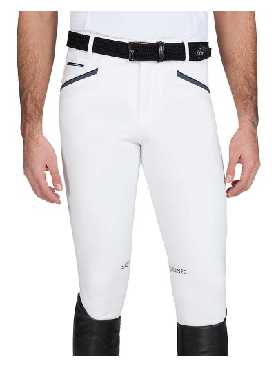 Pantalons de compétition blanc avec détails en bleu marine et gris (grip aux genoux) pour homme Narmer - Equiline