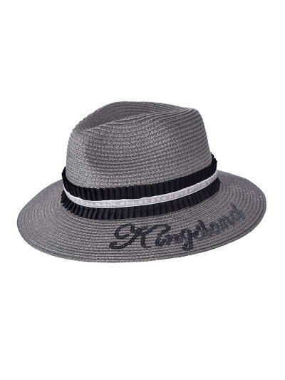 Grey toquilla straw hat with pleated black ribbon and sequins for woman – Guavlare – Kingsland Dressage