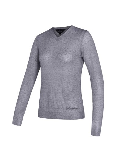 Light grey fine-knit sweater with glitter-effect fabric for woman – Polodi – Kingsland Dressage