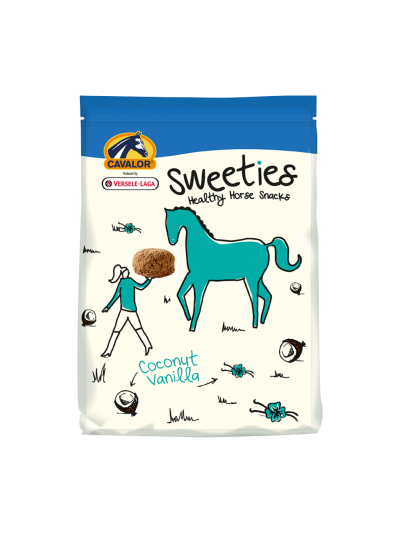 Golosinas saludables para caballos con sabor a vainilla y coco con vitaminas A,D,E-Sweeties 750g - Cavalor