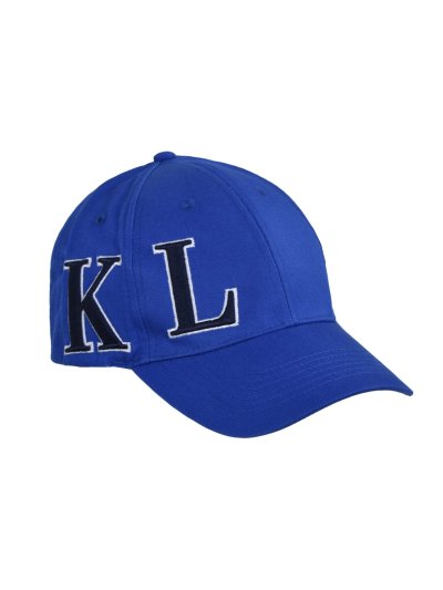 Electric blue cap with initials embroidered in white and navy blue KLargus - Kingsland