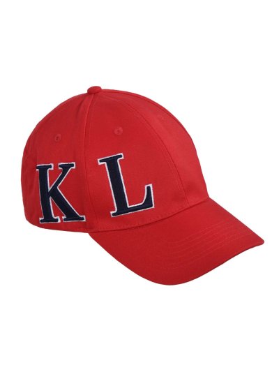 Red cap with initials embroidered in white and navy blue KLargus - Kingsland