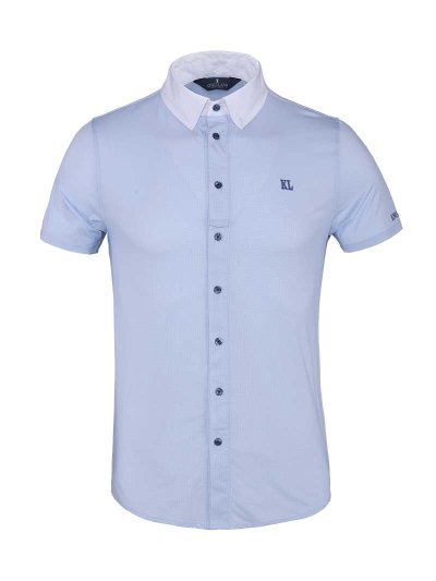Camisa de de competición de manga corta blanca con microtopos azules para hombre KLander - Kingsland