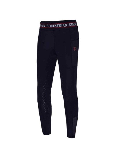 Navy blue riding tights with burgundy striped waistband (full seat grip) for girl KLkandy - Kingsland