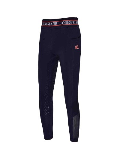 Navy blue riding tights with orange striped waistband (full seat grip) for girl KLkandy - Kingsland