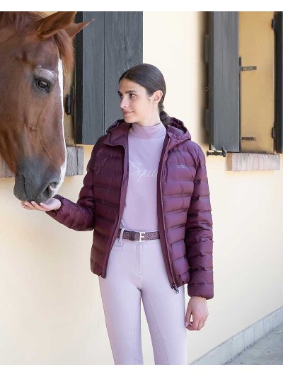 Women’s padded bomber jacket wine color with hood - Equiline