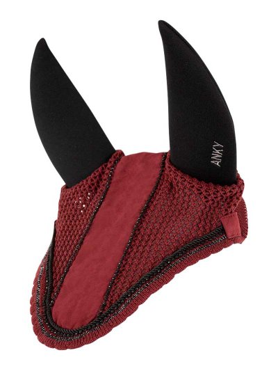 Bonnet bordeaux (tawny port) à strass et oreilles anti-bruit pour cheval (cob et/ou full) - Anky