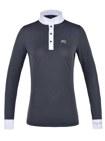 Polo de concours à manches longues bleu marine avec topitos blanc pour femme KLdominique - Kingsland