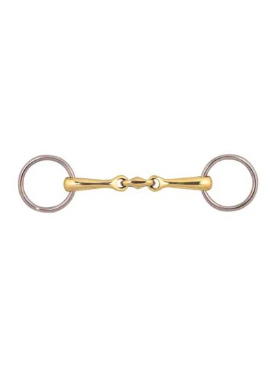 Filete dorado inoxidable de 3 piezas con anillas de 15mm y diámetro 4,6cm para caballo - Zaldi