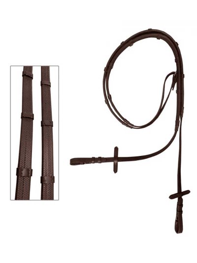 Riendas de 20mm marrones en goma y cuero con topes para caballo - Zaldi