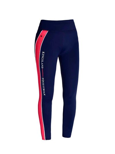 Navy Blue and Coral Girls' High-Waist Riding Tights with Seat Grip KLkandy - Kingsland