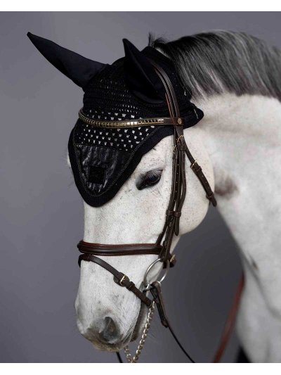 Bonnet en crochet noir avec soie et oreilles élastiques pour cheval (full et/ou cob) KLnixe - Kingsland