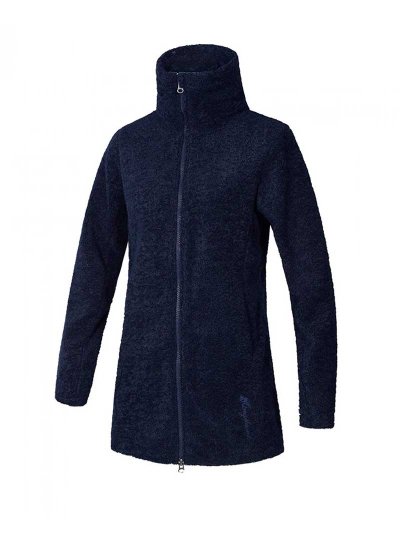 Women's Long Navy Wool Coat with Faux Fur Collar - KLtiffany - Kingsland Dressage
