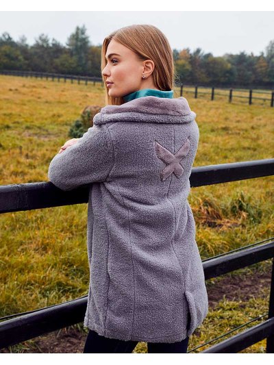 Women's Grey Long Wool Coat with Faux Fur Collar - KLtiffany - Kingsland Dressage