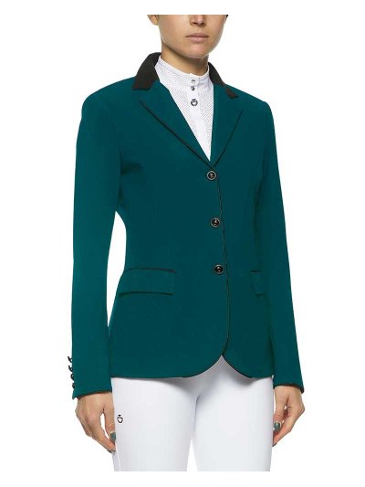 Veste de compétition vert turquoise foncé à col en Alcantara et boutons pour femme GP - Cavalleria Toscana