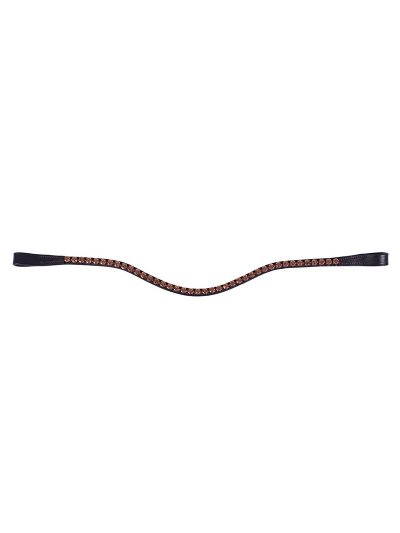 Frontalera (10mm) con brillantes dorados sobre cuero negro para caballo Dianthus - QHP