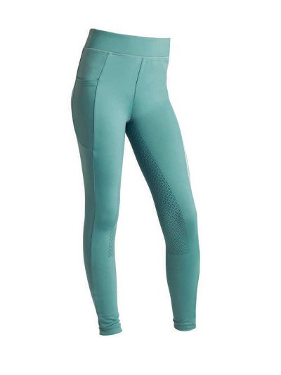 Leggings vert turquoise avec sangles gris et blanc (grip à fond intégral) pour fille KLkandy - Kingsland