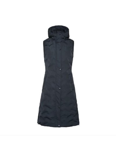 Gilet bleu marine long matelassé avec capuche pour femme KLemily - Kingsland