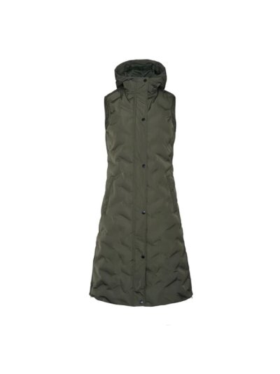 Gilet vert long matelassé avec capuche pour femme KLemily - Kingsland