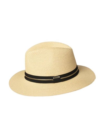 Classic toquilla straw hat (beige) with black ribbon unisex Kldivine - Kingsland