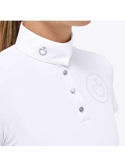 Polo de compétition blanc à manches courtes pour fille - Cavalleria Toscana