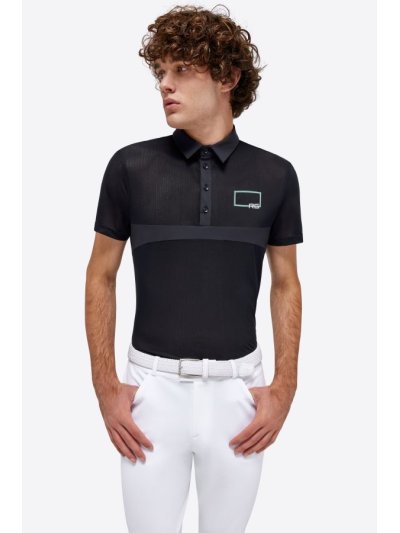 Polo de entrenamiento de manga corta azul marino con efecto malla para hombre - RG