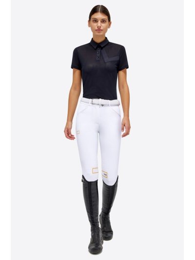 Polo d'entraînement manches courtes bleu marine effet mesh pour femme - RG