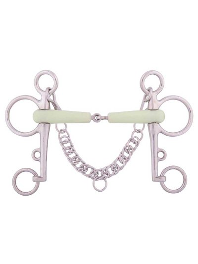 Bocado pelham con sabor a manzana de 18mm con carrilleras giratorias de 140mm para caballo - BR