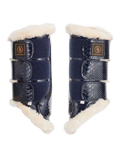 Pack de 2 protectores de doma azul marino con animal print y borreguillo para caballo Majestic Lacquer - BR