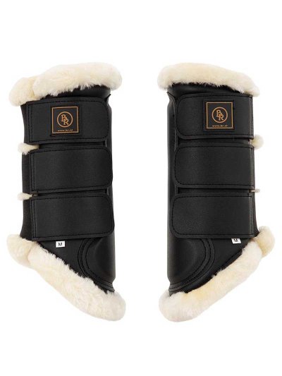 Pack de 2 protectores de doma negros con borreguillo para caballo y/o pony Majestic - BR