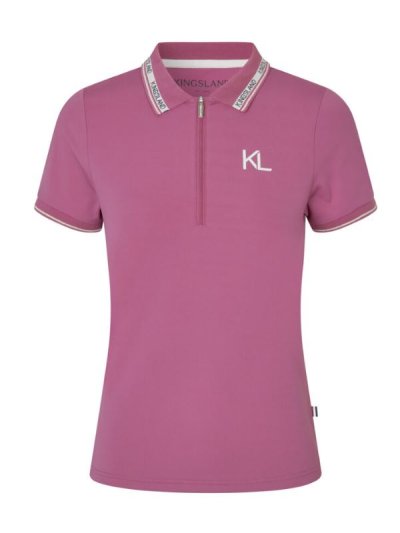 T-shirt en piqué à manches courtes en rose avec détails dorés et media fermeture éclair avant pour femme-KLNaira - Kingsland