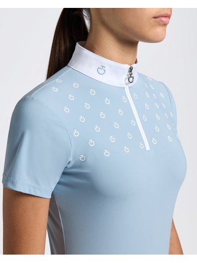Polo de competicion à manches courtes bleu ciel avec imprimé du logo blanc pour fille - Cavalleria Toscana