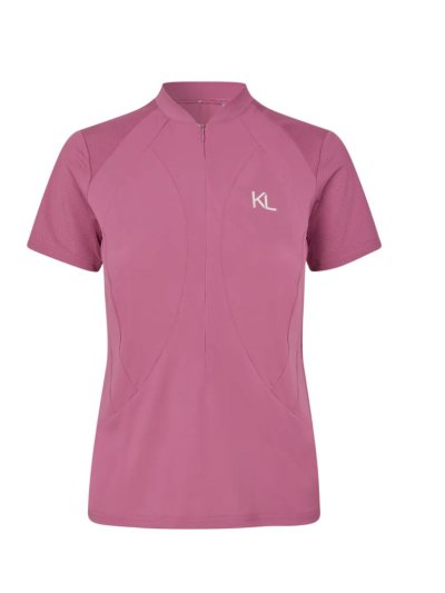 Camiseta de entrenamiento de manga corta en color rosa con media cremallera delante y el logotipo en blanco-KLNaira - Kingsland