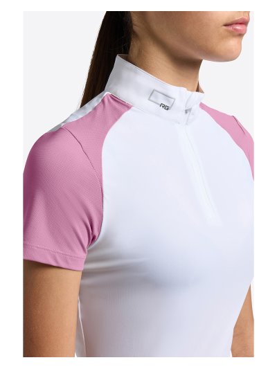 Chemise de concours manches courtes blanc et rose en jersey micro-perforé pour fille - RG