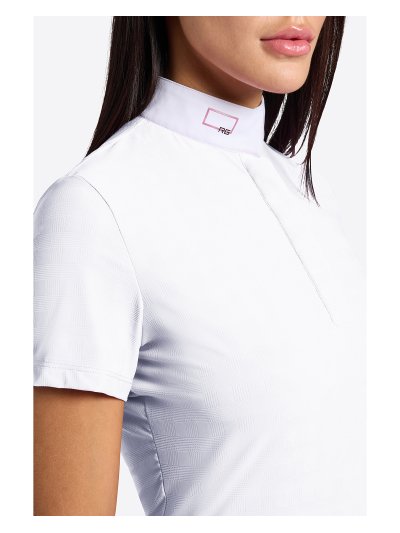 Polo de concurso de manga corta blanco de jersey jacquard para mujer - RG
