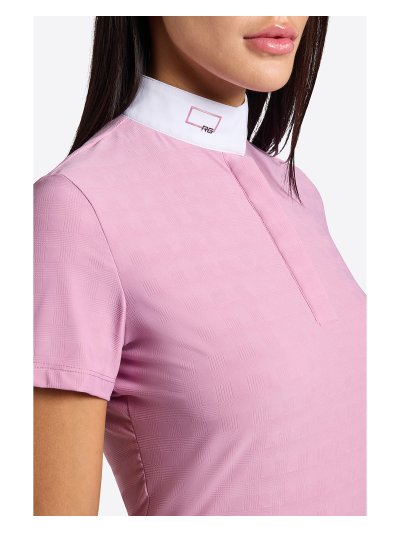Polo de concurso de manga corta rosa de jersey jacquard para mujer - RG