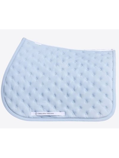 Light blue quilted jumping saddle pad with embroidered micro logos for horse and pony - Cavalleria Toscana