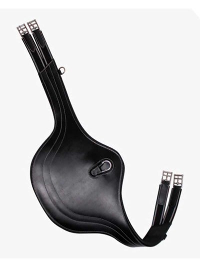 Cincha barriguera de piel negra con protector de vientre y costuras para caballo - QHP