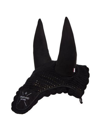 Bonnet en crochet noir avec oreilles en néoprène anti-bruit pour cheval et poney KLMona - Kingsland