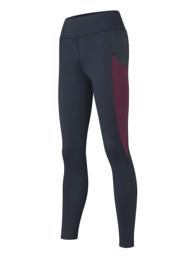 Women's navy blue winter tights (full grip) with burgundy side pocket and glitter details - KLMegan - Kingsland