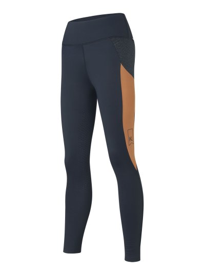 Women's navy blue winter tights (full grip) with brown side pocket and shiny details - KLMegan - Kingsland