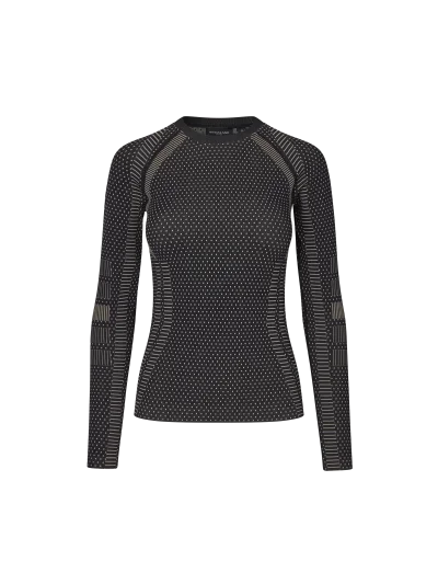 Camiseta de entrenamiento negra de cuello redondo sin costuras para mujer Alicia - Kingsland