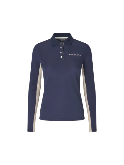 Polo de manga larga de piqué de lana azul marino (Evening Blue) para mujer Amy - Kingsland