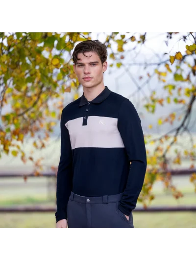 Polo de manga larga de piqué de lana negro para hombre Axel - Kingsland - imagen 3